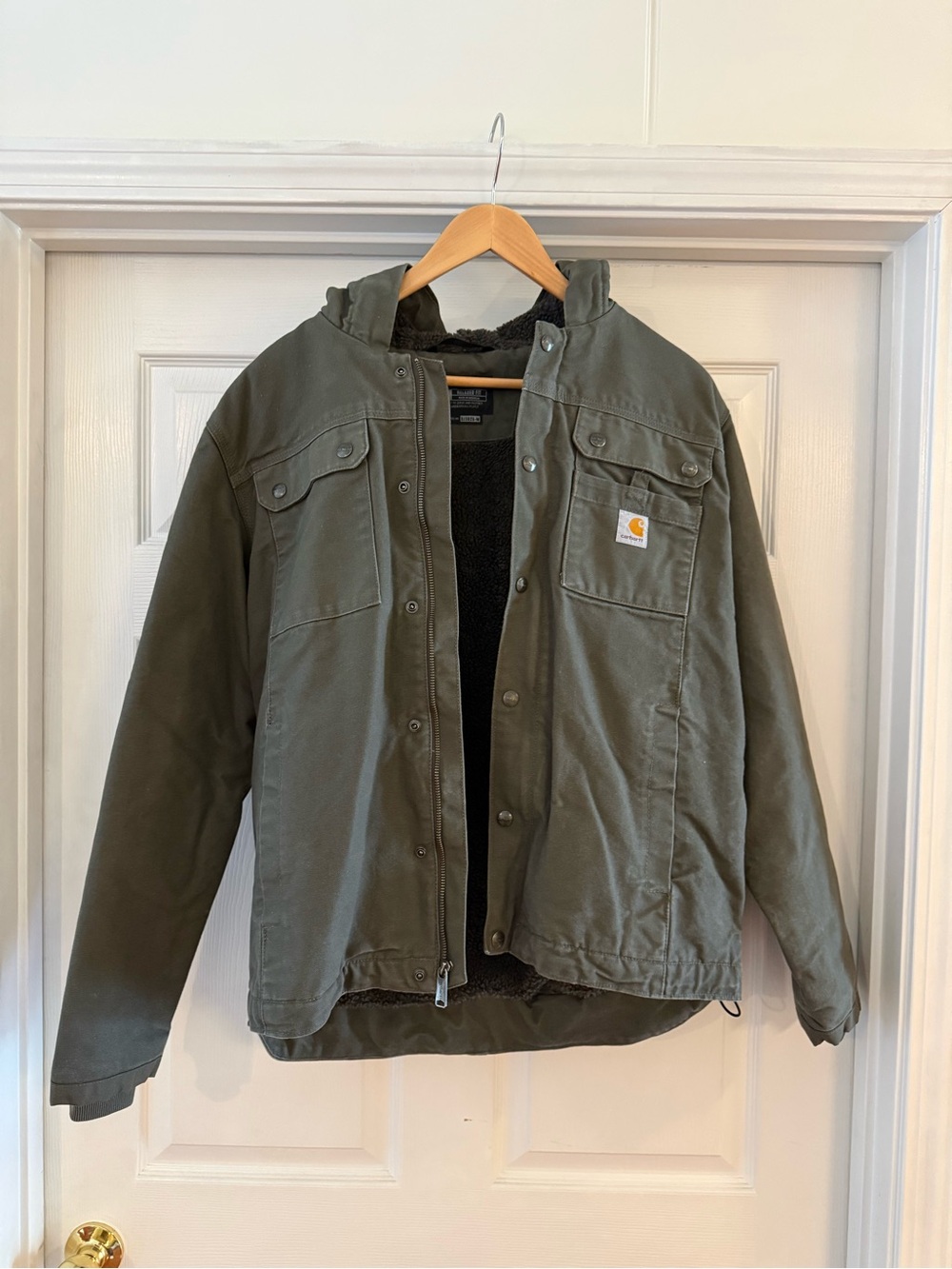 Carhartt Dark Olive Sherpa-Lined Work Jacket